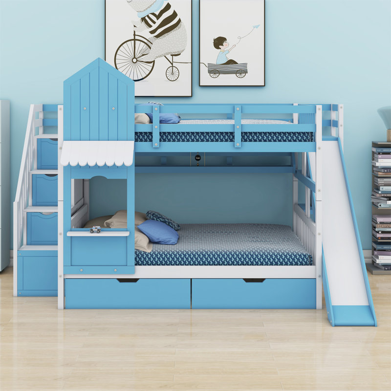 Colliers Kids Bunk Bed with Drawers, Blue, Full