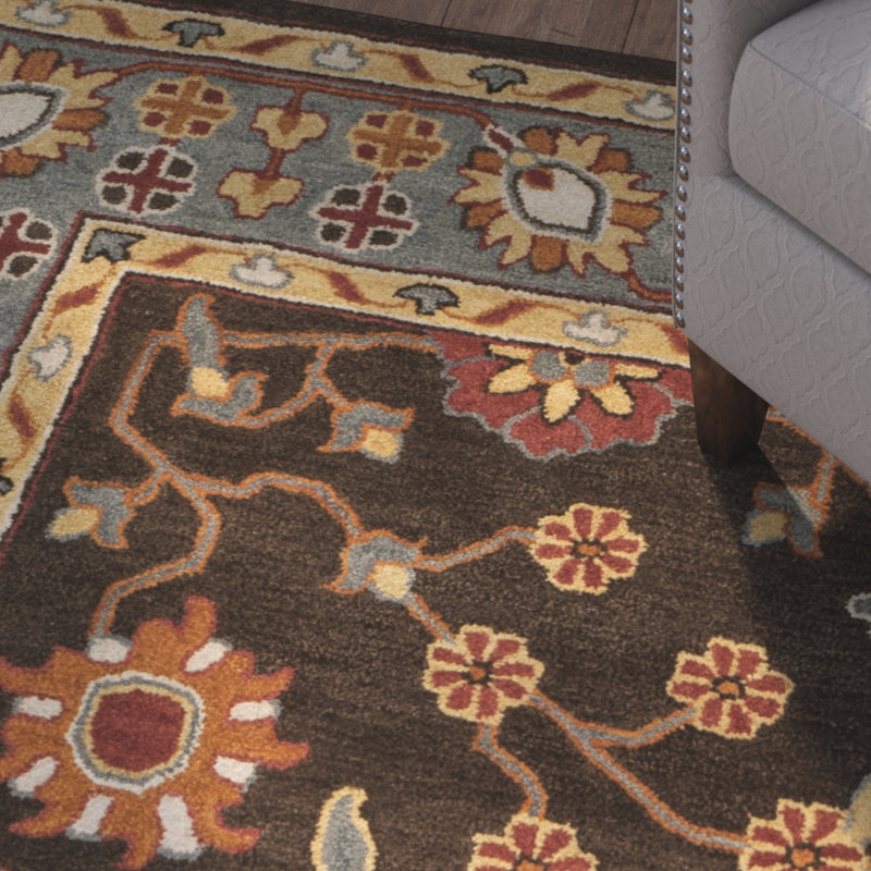 Tapis brun / bleu / rouge en laine touffeté à la main Cranmore, Carré 6 pi
