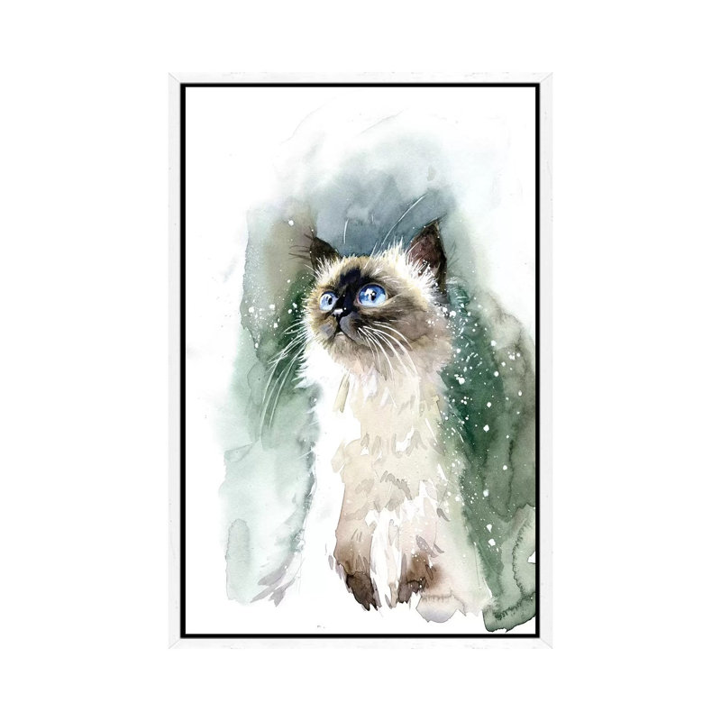 Kitten With Blue Eyes by Marina Ignatova - Painting on Canvas, 66.04 cm H x 45.72 cm W, White Framed