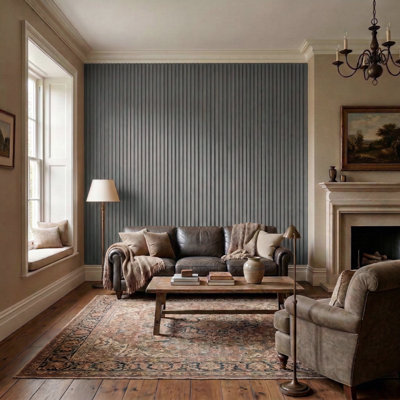 Modern Wood Slat Wall Panels 106"x5" (Set of 4) – Decorative Interior & Ceiling Paneling, 14.5 sq. ft. Coverage, Stylish Accent Wall Design