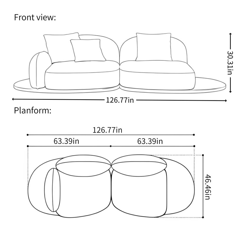 Canapé en tissu italien à design minimaliste, H 30,31 po x l 126,77 po x P 46,46 po, 3