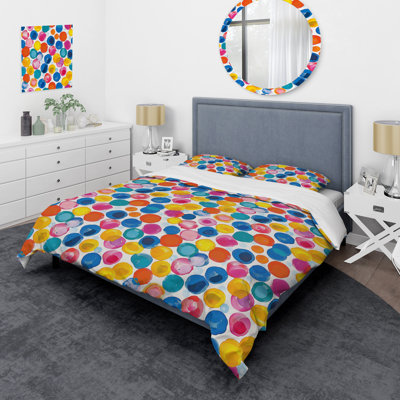 Motif à pois bleu et vert - Ensemble de housse de couette à pois