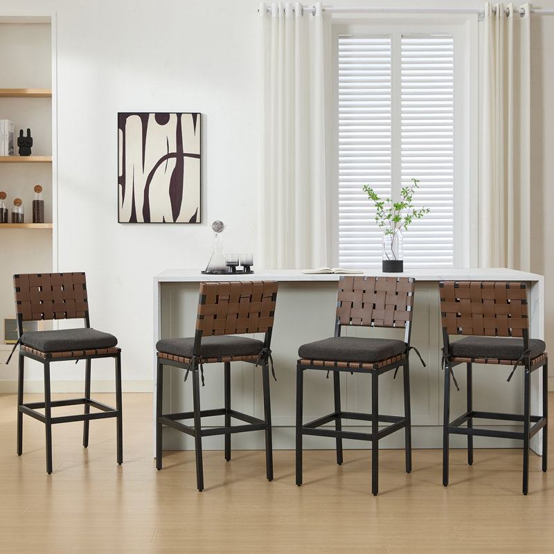 Counter height bar stools upholstered 26'' with Metal Frame, Brown