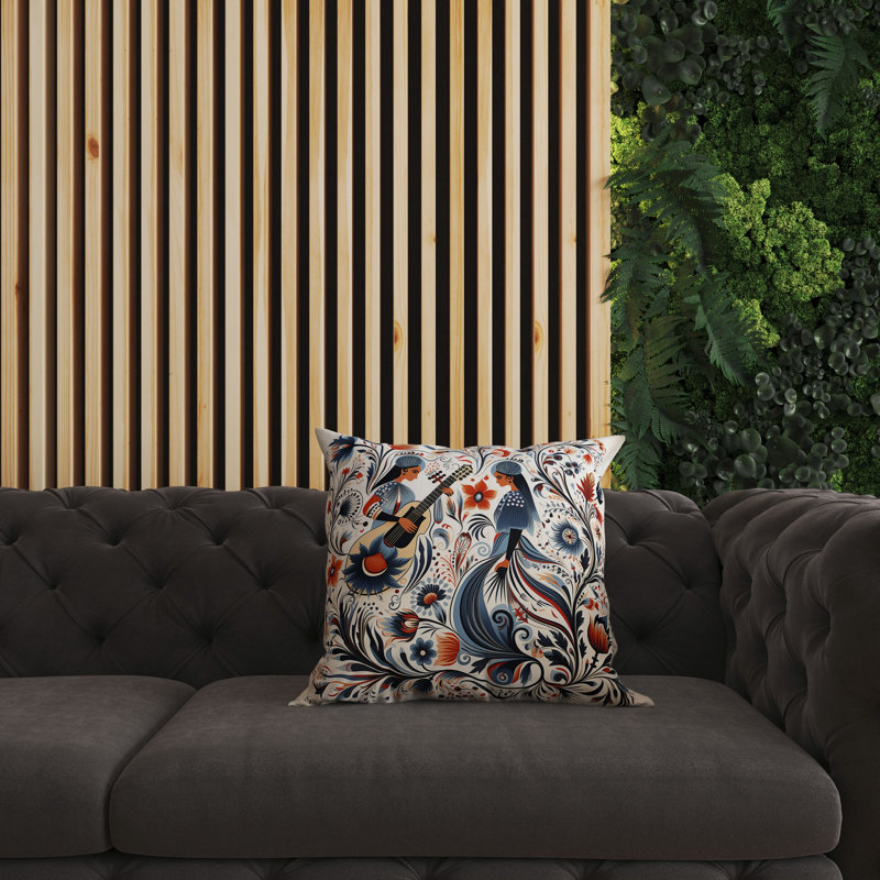 Coussin décoratif Musical Farry, Bleu/orange, H 18 po x l 18 po