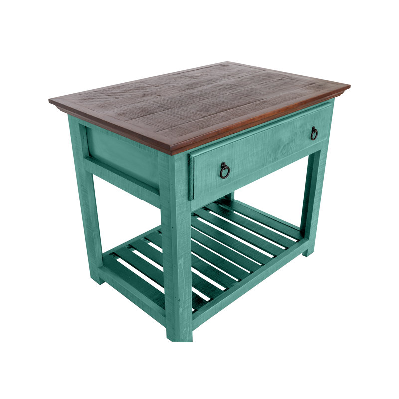 Chantail Solid Wood Kitchen Island, Teal