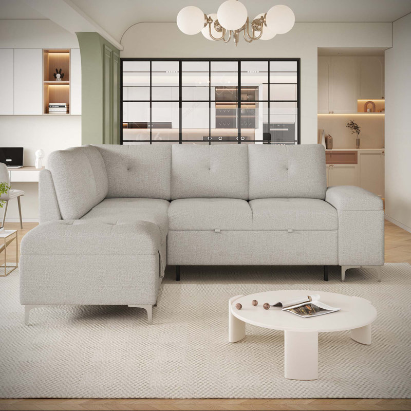 Canapé-lit en L Canapé-lit rembourré polyvalent avec un grand espace de rangement, deux porte-gobelets et deux ports USB pour le salon