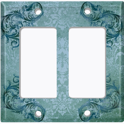Metal Light Switch Plate Outlet Cover (Wallpaper Seafoam Green Flower Leaves    - Single Toggle)