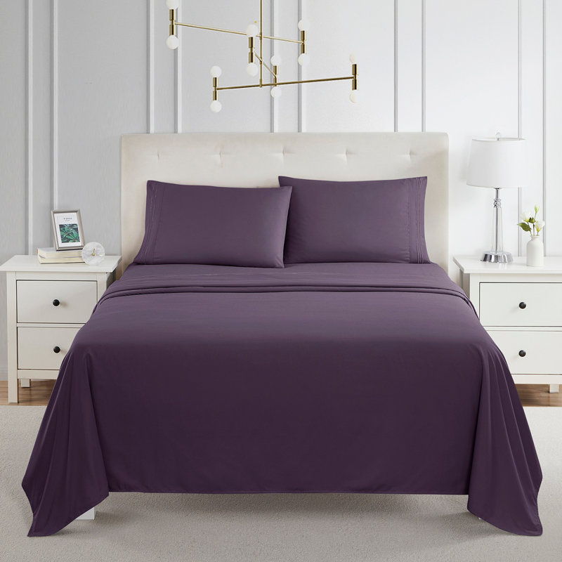 Microfiber Sheet Set, Eggplant Purple, Queen Sheet Set + Fitted Sheet + 2 Pillowcases