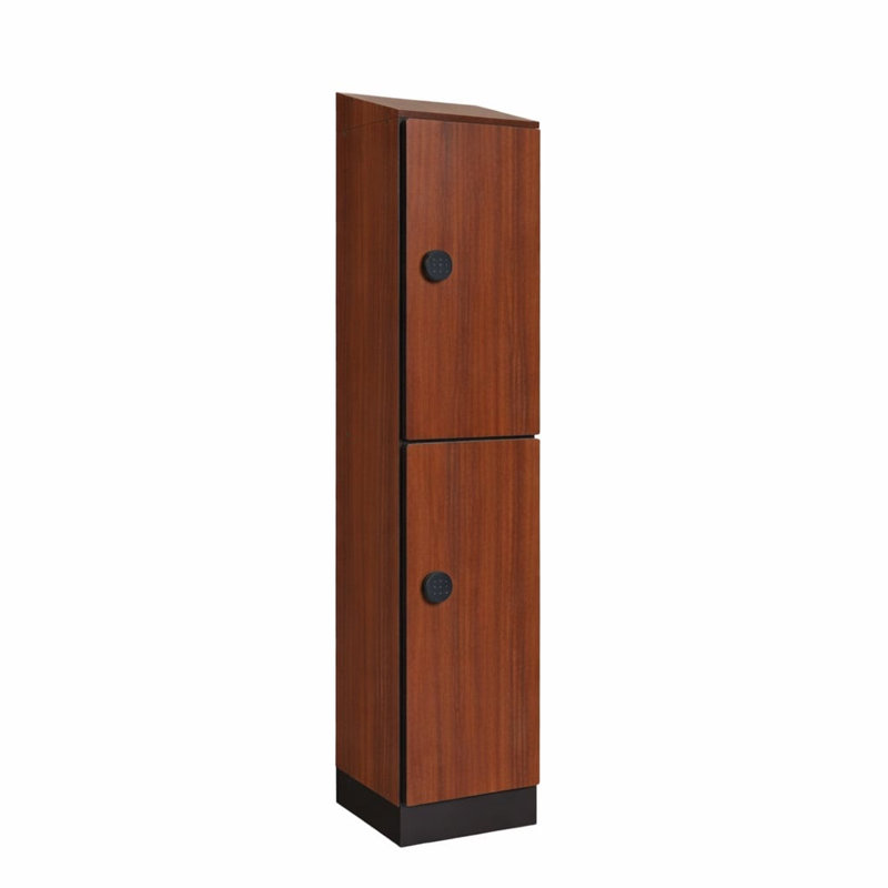 Casier en bois 2 colonnes à 2 compartiments avec serrure numérique, panneaux d'extrémité et hotte inclinée, Brown