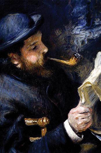 « claude monet read a journal » par pierre-août renoir, reproduction d’art, H 66 po x l 44 po x P 1,5 po