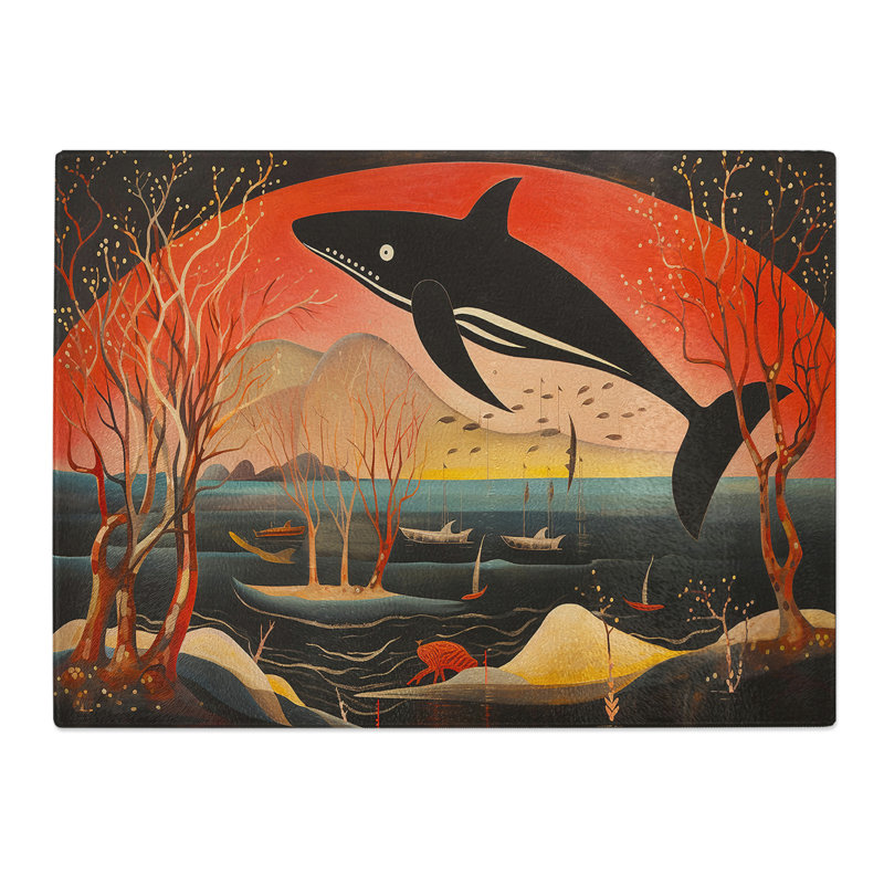 Whale Art Deco  Glass Chopping Board