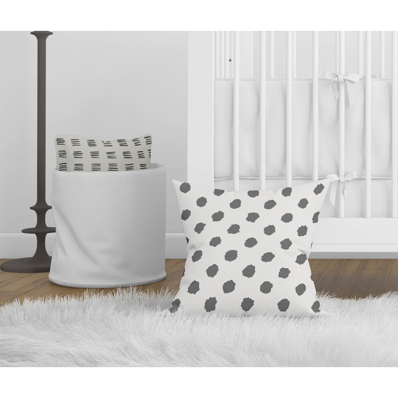 Coussin décoratif à pois grunge, H 16 po x l 16 po, Ivoire / pois gris anthracite