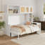 Lit escamotable avec bureau intégré et rangements en rotin, lit mural gain de place pour bureau à domicile et chambres d'amis-491248079