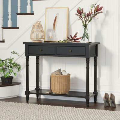 LUMERA Collection Mid-Century Modern Console Table with 2 Drawers & Shelf, 35.4” Narrow Entryway Table, Solid Wood Sofa Table for Living Room, Hallway, Foyer 