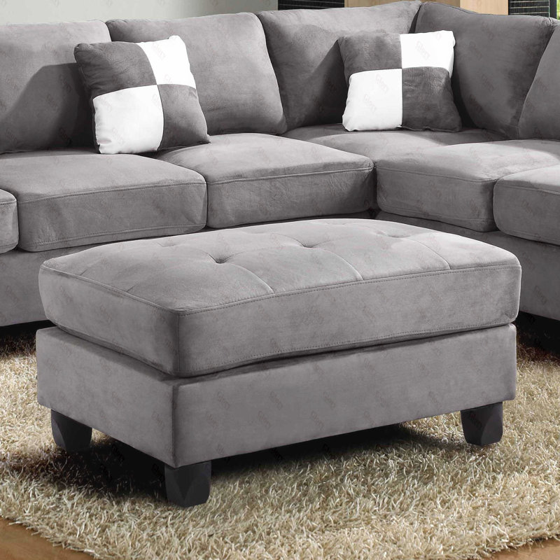 Liskeard Bella Tufted Rectangle Standard Ottoman, Gray Microsuede
