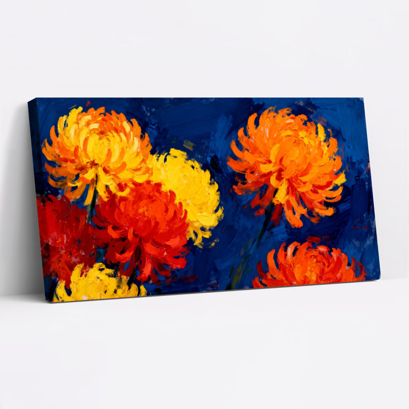 Tableau mural en toile tendue représentant des chrysanthèmes floraux, idéal pour la décoration du salon, de la chambre ou du bureau.