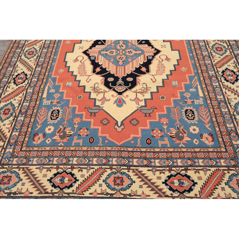 Tapis médaillon traditionnel en laine noué à la main 7 pi 11 po x 10 po x 10 pi