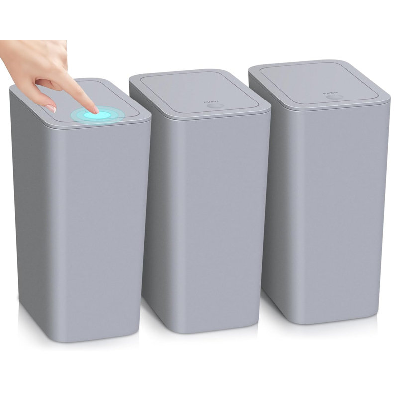 Black Slim Plastic Trash Can with Lid, 10 Liter, 3 Pack