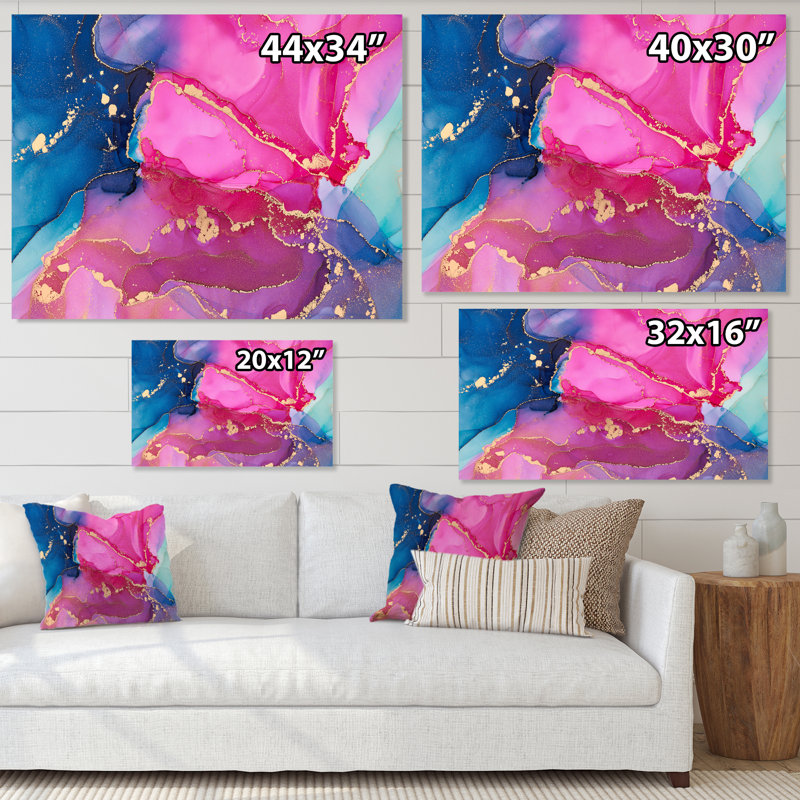 Mauve et rose - Abstrait fluide de luxe - peinture sur toile, H 24 po x l 32 po x P 1 po, Toile tendue