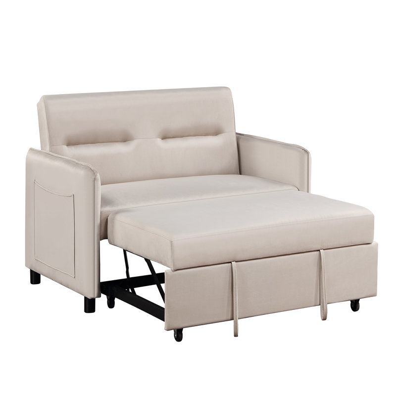 Canapé-lit à accoudoirs carrés de 57 po Jonael, Microfibre beige