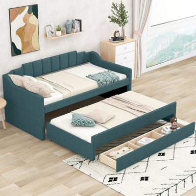 Upholstered Daybed With Trundle And Three Drawers