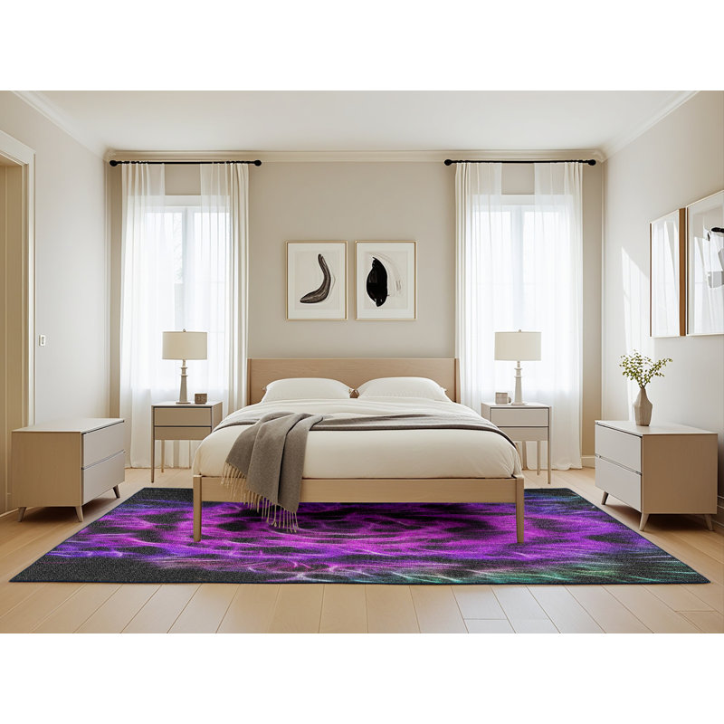 Tapis à tisser rose/vert/noir, Rectangle 5 pi x 8 pi