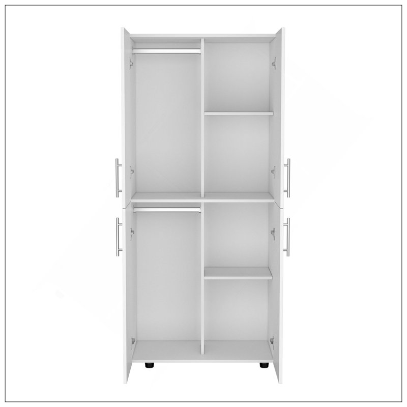 Armoire 70 po H, portes doubles, 6 tablettes, 2 tringles de suspension, blanc, Blanc