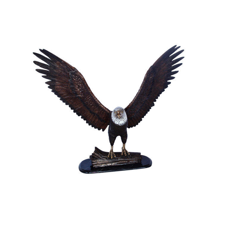Statue d'aigle perché en bronze - Taille: L 35 po x l 21 po x H 29 po.