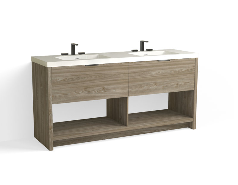 Vista 72" W Freestanding Double Bathroom Vanity, 8" Widespread, White Gloss, Nimbus/Matte Black