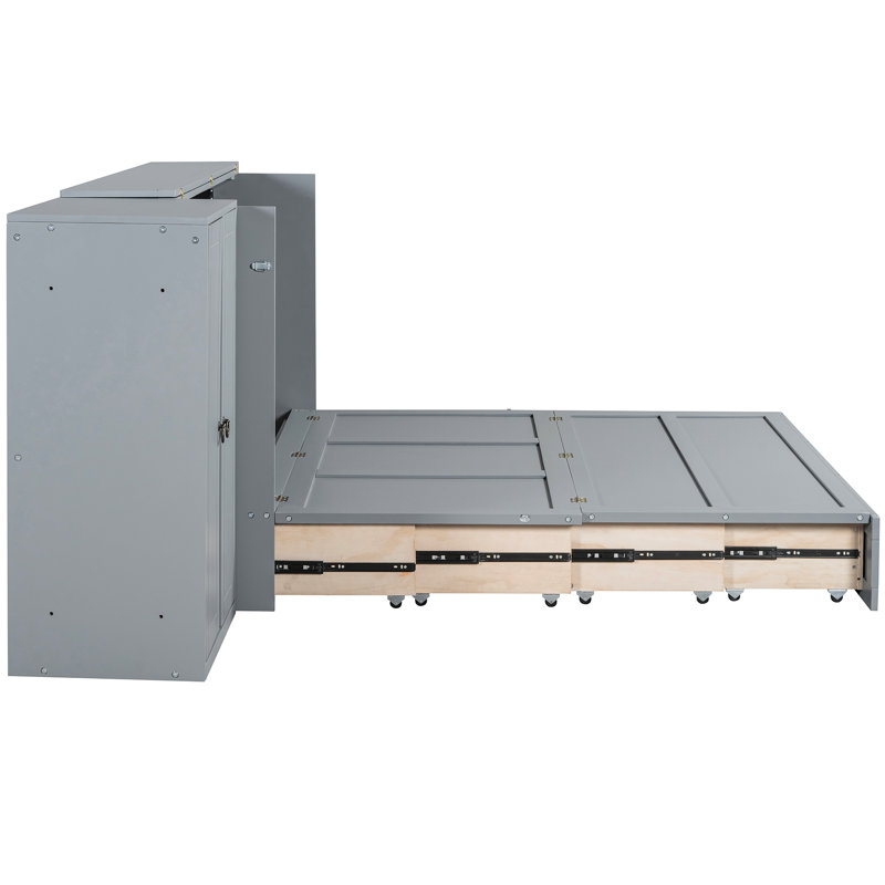 Grand lit gris avec option, espace spacieux et armoire intégrée / bureau polyvalent pour le port, grand espace de rangement combiné