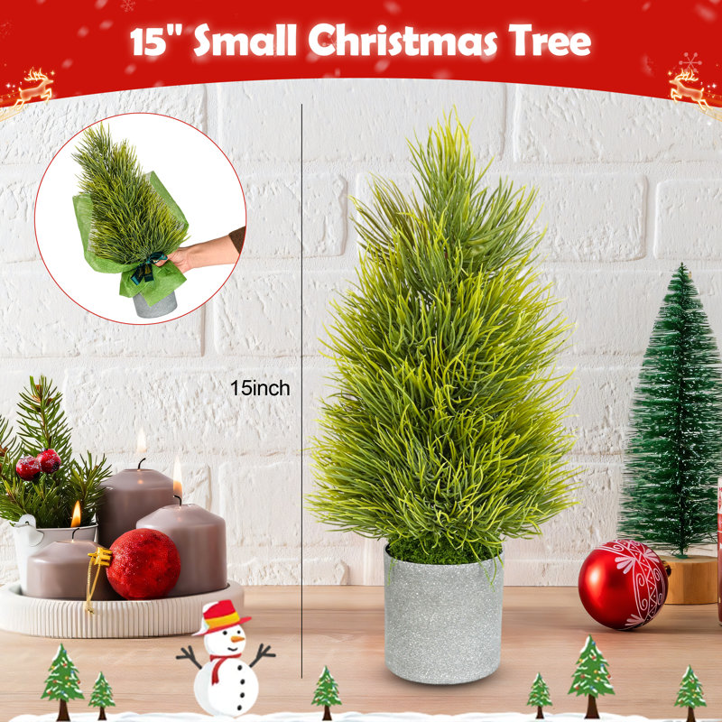 Petit sapin de table artificiel avec pot (15 pouces)