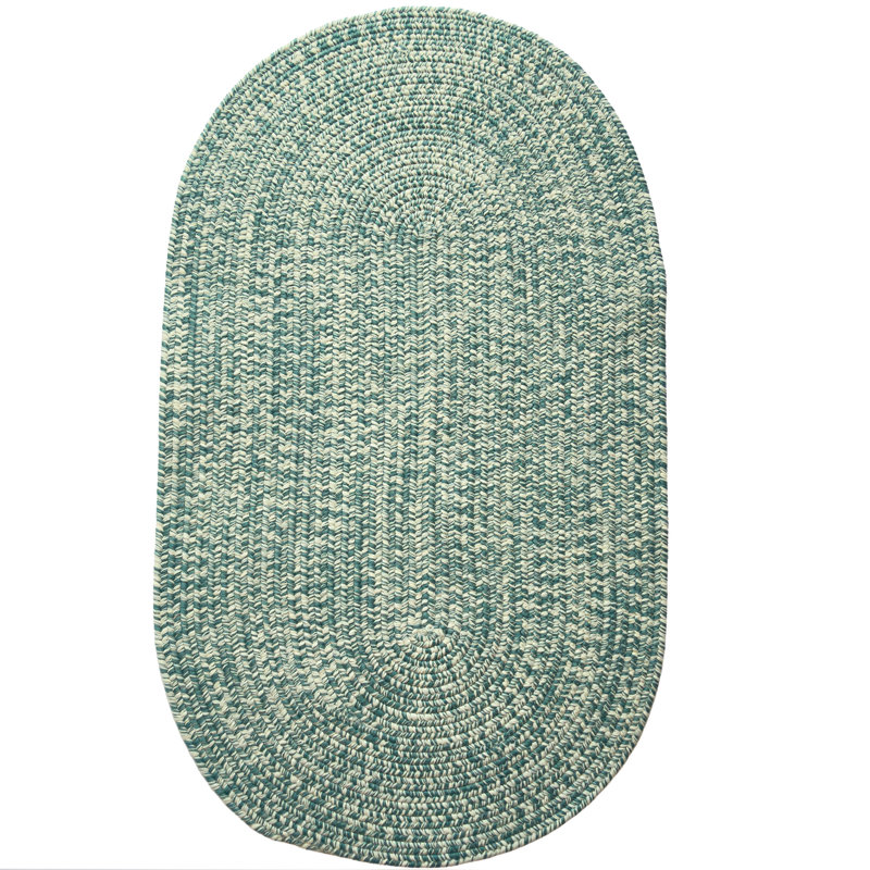 Tapis d'extérieur uni tressé Nautical Tweed, Turquoise, Ovale 5 pi x 8 pi