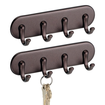 iDesign Self-Adhesive Key Rack with 4 Hooks - Key Holder for Wall - Set of 2 - 