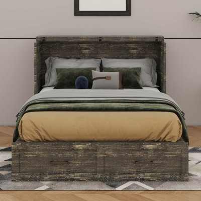 Armoire-lit escamotable multifonctionnelle: lit plateforme pliable, station de charge et 1 grand tiroir de rangement (idéal pour une chambre d'amis, une petite chambre à coucher)
