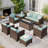 Argyri 9-Person Wicker Patio Conversation Set with Fire Pit-87292006-87054263