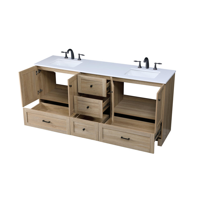 Soma 72'' Double Bathroom Vanity with Engineered Marble Top, Mango Wood