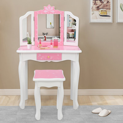 Hannakaisa Solid Wood Kids Vanity Set with Mirror