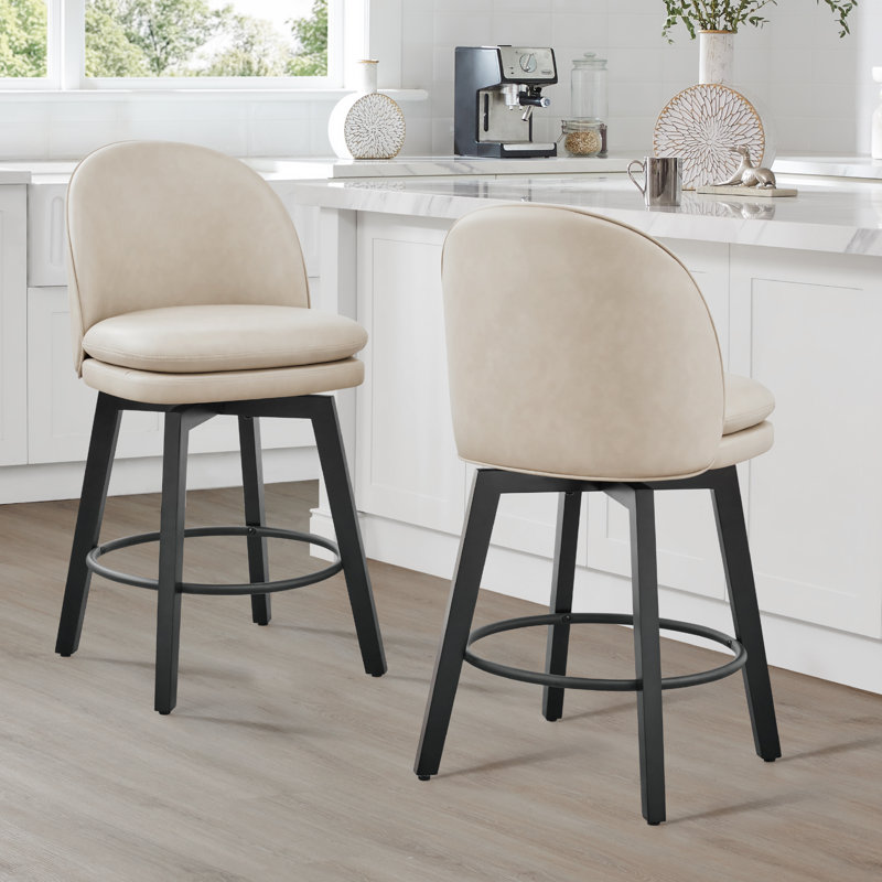 Tabouret de comptoir pivotant rembourré, 2, Beige