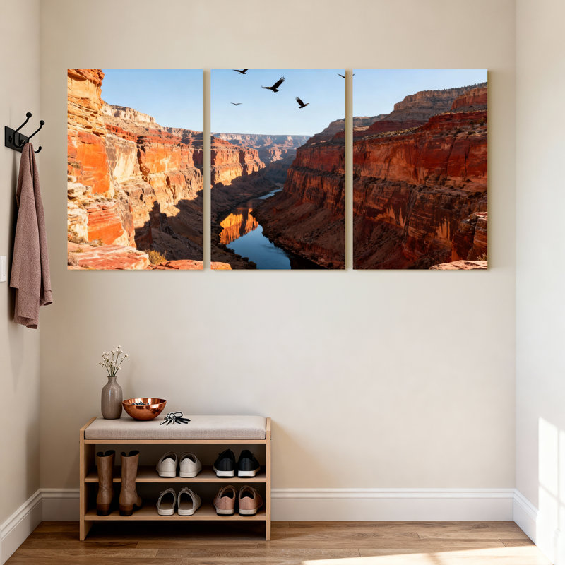Ensemble de 3 impressions sur toile, paysages pittoresques et urbains du Grand Canyon, H 30 po x l 60 po