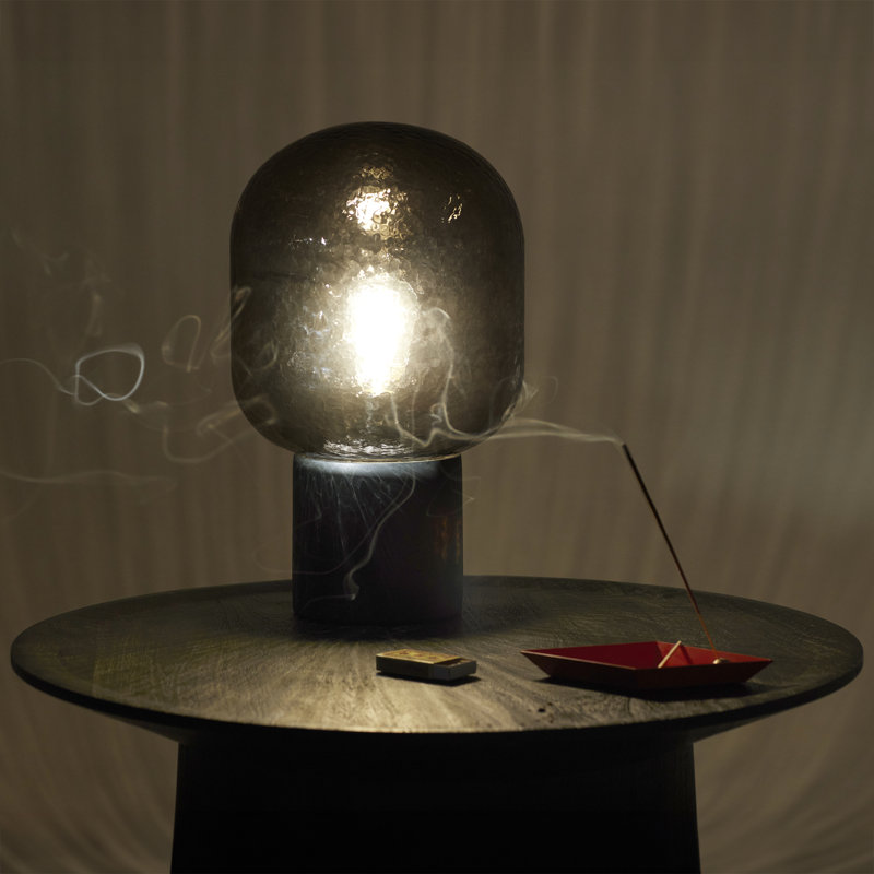 Bruce Black Cement Base LED Table Lamp with Textured Glass Dome