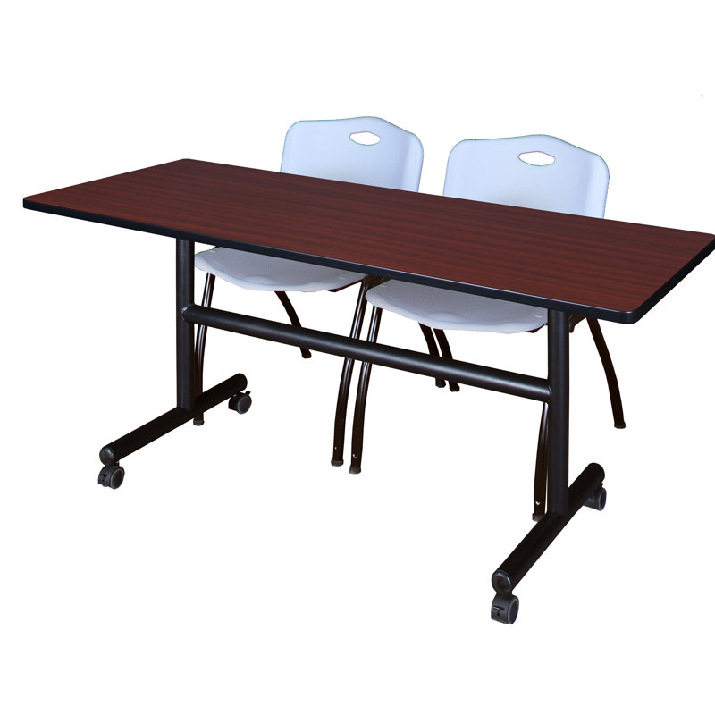 Table gigogne d'appoint Nevjana, 2 chaises empilables, H 29 po x l 60 po x P 30 po, Acajou, Gris
