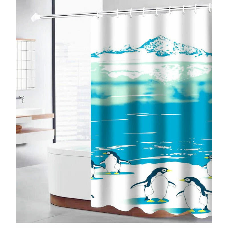 Sheer Single Curtain Panel, White/Blue Ocean