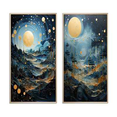 «Gold Blue Uranus Moonlight Mirage», 2 pièces