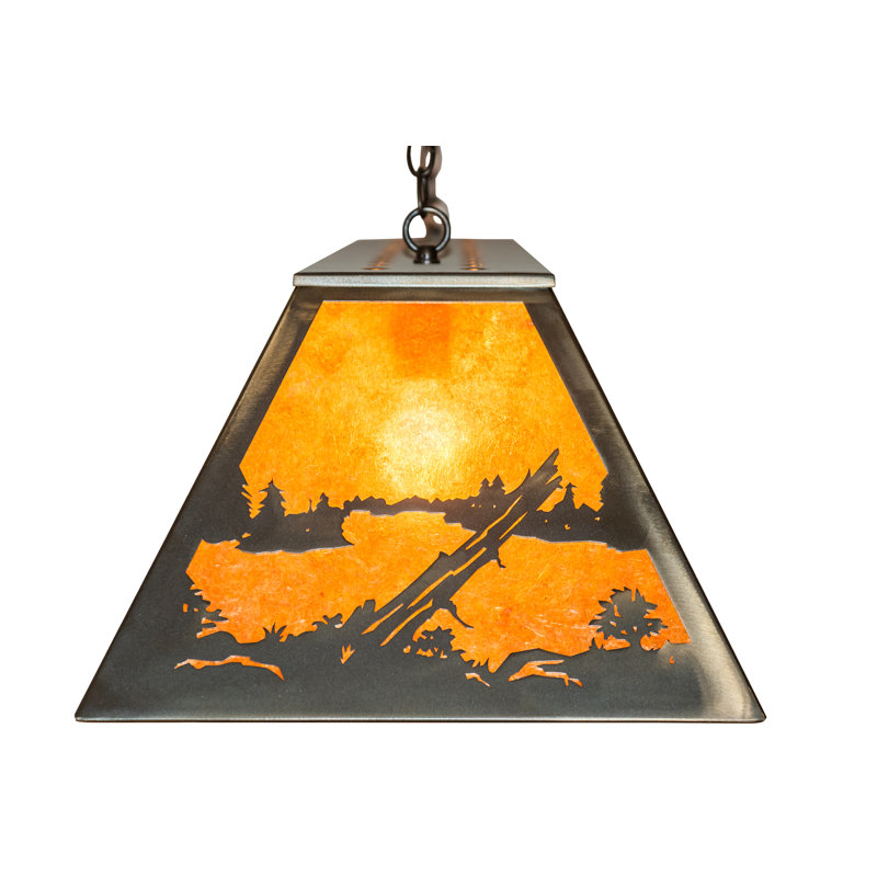 Antique Copper and Amber Glass 22" Island Pendant Light