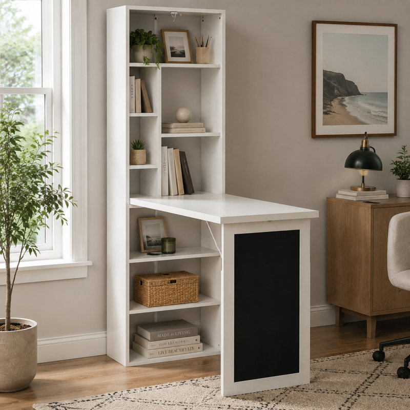 Bureau convertible mural blanc pliable, usage domestique, tablette multicouche avec tableau noir, établi pour petit ordinateur