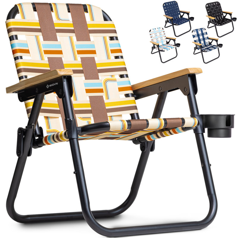 GoSports Outdoors WOVN Premium Beach & Camping Chair - Folding Backpack Chair for Adults, Brown/Drifter