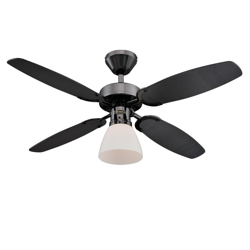 105cm Ceiling Fan with Light Kit, Black with Black Blades