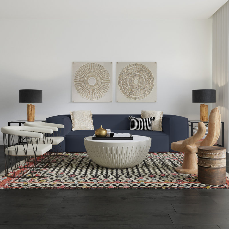 Varick Oversize Track-Arm Sofa with Flange, 30" H x 96" W x 41" D, Plush Velvet Blue Print, Ebony