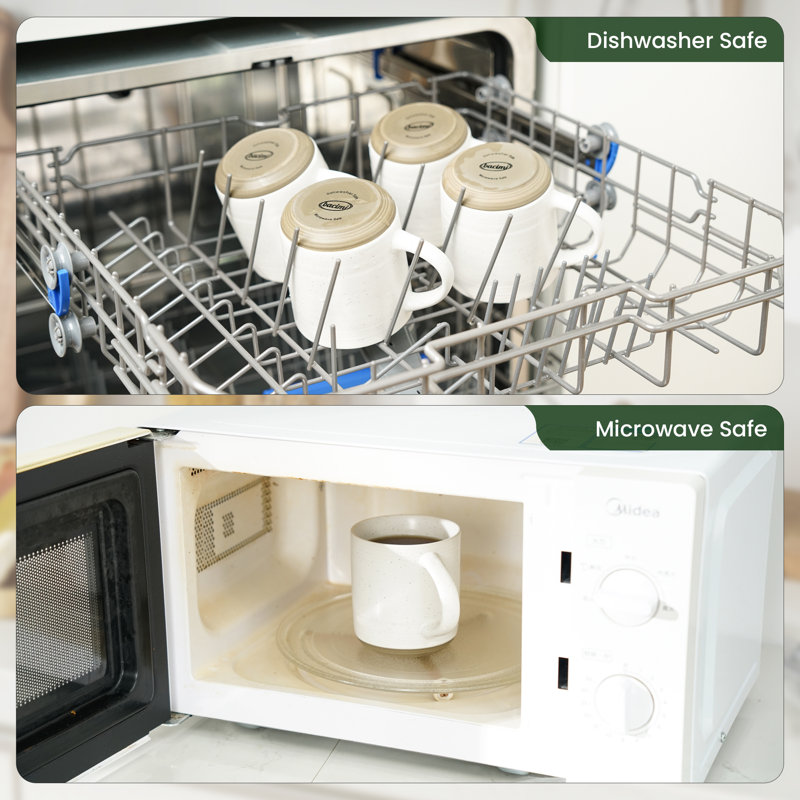 Ensemble de 4 grandes tasses en céramique avec poignée pour café, café, cappuccino, café au lait, thé, boisson chaude 13,5 oz 400 ml Bacimi