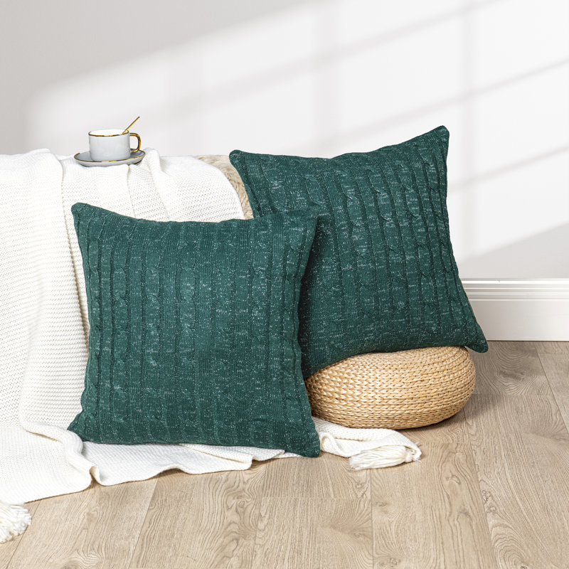 Cable Reversible Pillow Cover, Deep Teal